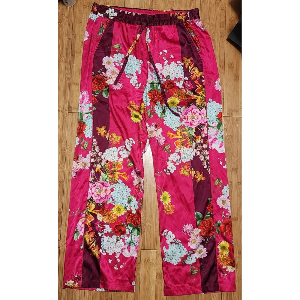 Johnny Was Golden Bouquet Divine Pants Silk Blend Pink Floral Print Women Size M